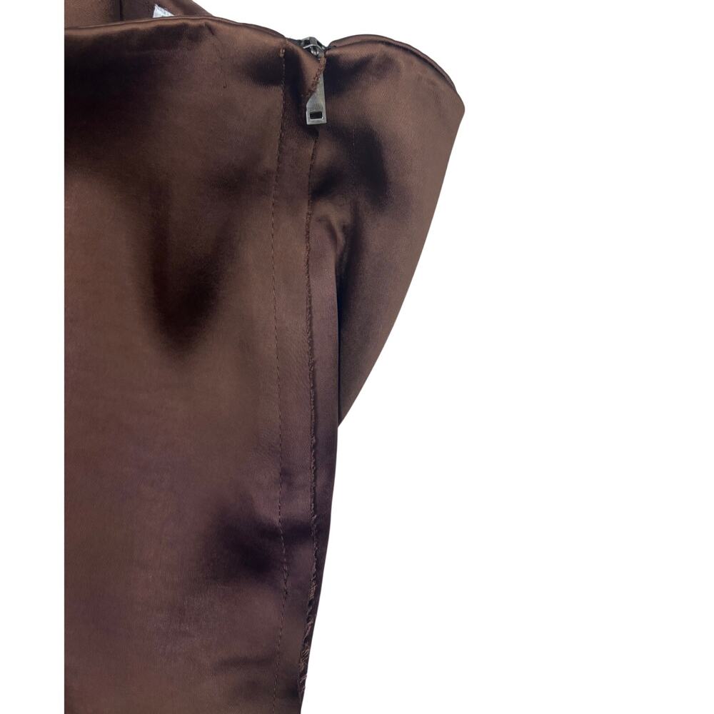 Zara Skirt Satin Midi Pencil High Waist Back Slit Brown XS NWT - Picture 6 of 14